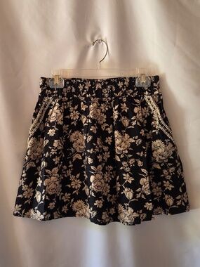 Scotch & Soda Maison Scotch Black Ivory Floral Short Skirt Beaded Pockets Sz 2